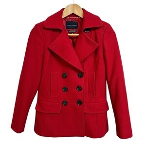 Banana Republic Red Wool Blend Pea Coat Jacket Size XS